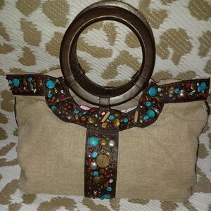 Chico's Tan and Brown Embellished Shoulder Bag